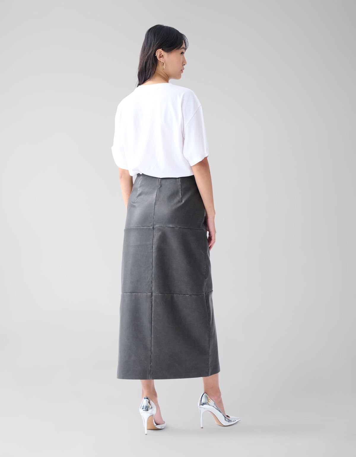 Washed Midi Rok Donkergrijs SHOEBY WOMEN