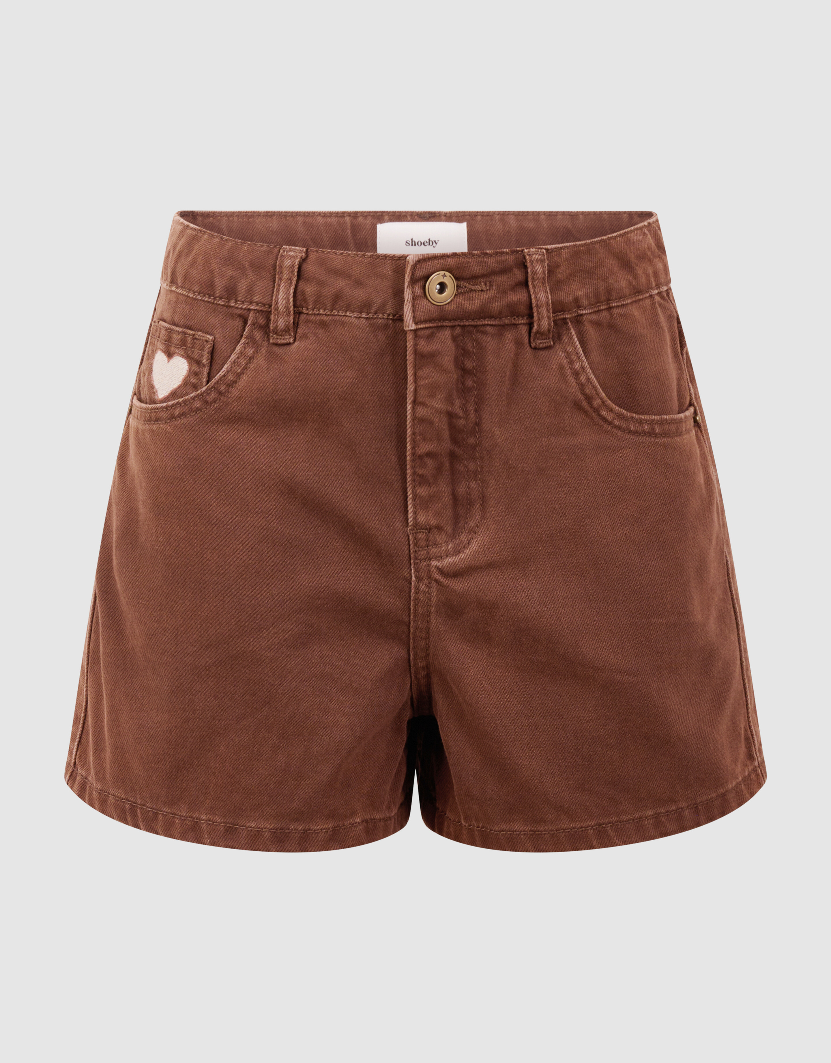Heart Embroidery Denim Short Bruin SHOEBY GIRLS