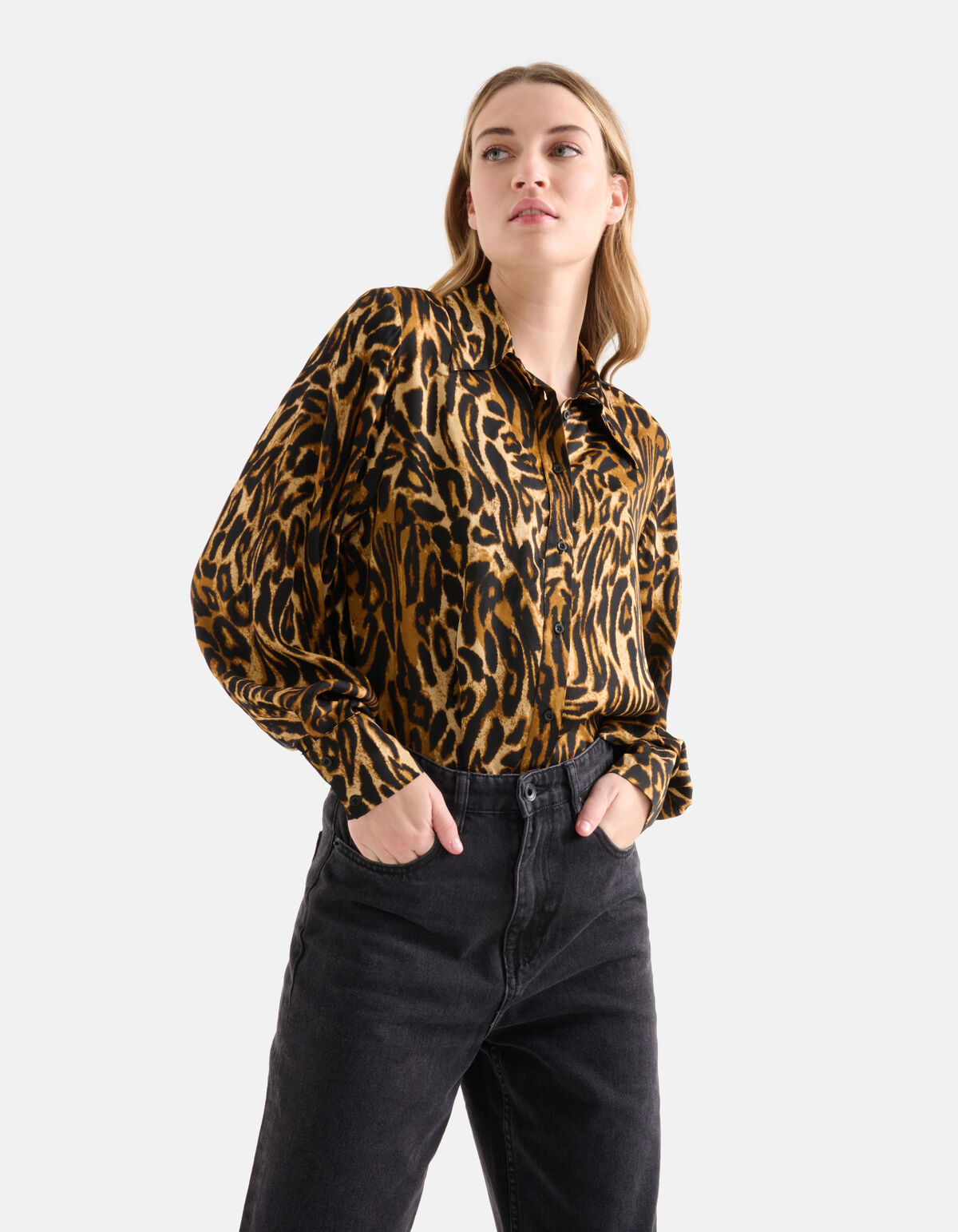 Satijnen Leopard Print Blouse Bruin SHOEBY WOMEN