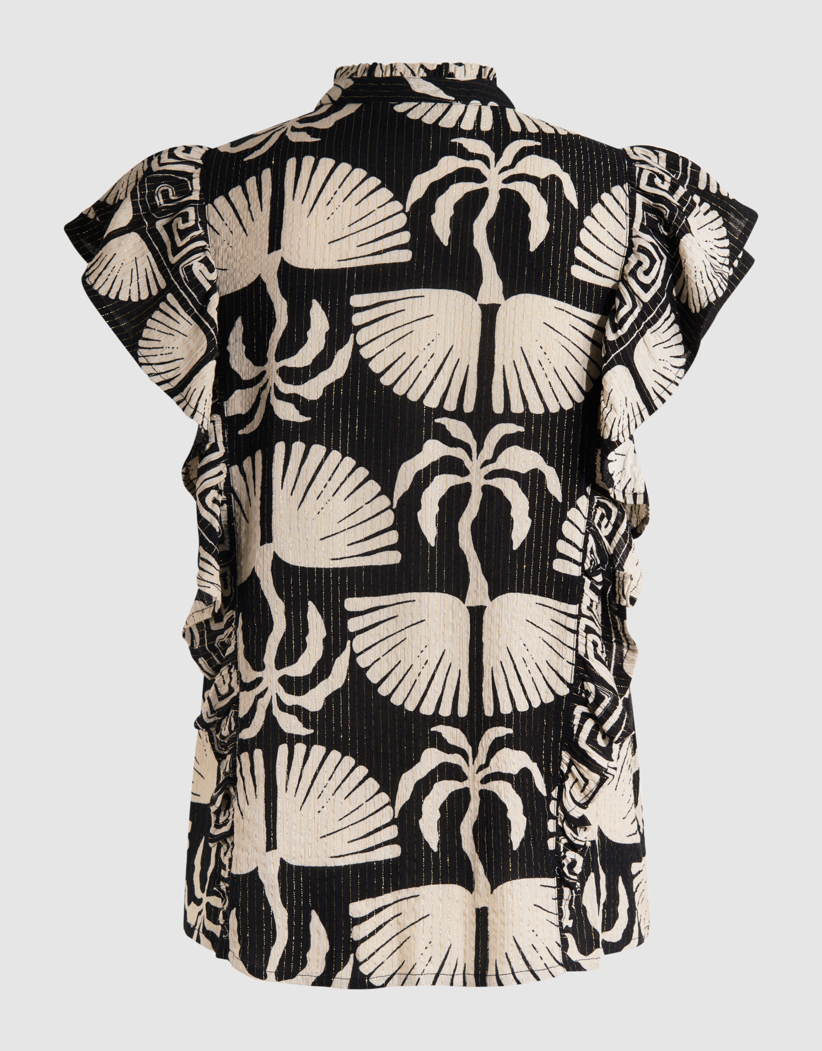 Printed Ruffle Top Zwart/Wit SHOEBY WOMEN