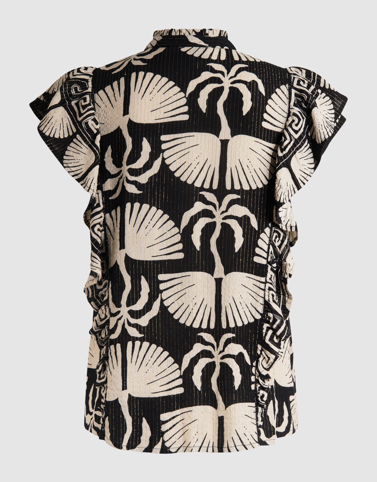 Printed Ruffle Top Zwart/Wit SHOEBY WOMEN
