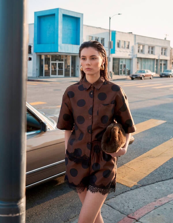 Oversized Kanten Polkadot Blouse Bruin SHOEBY WOMEN