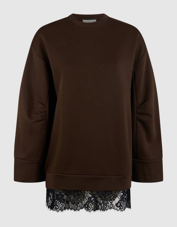 Kanten Oversized Sweater Donkerbruin SHOEBY WOMEN