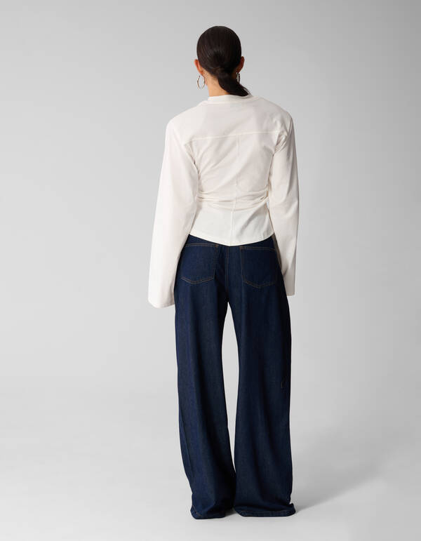 Pleated Wide Leg Fit Jeans Donkerblauw SHOEBY WOMEN