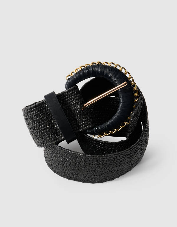 Chained Raffia Riem Zwart SHOEBY ACCESSOIRES