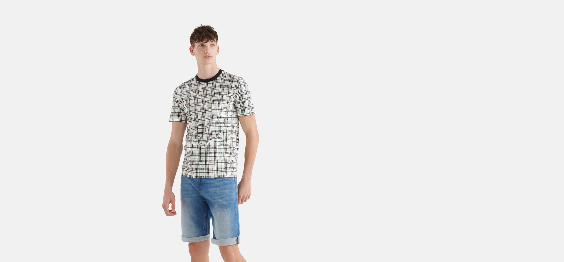 Geruiten T-shirt Gebroken Wit SHOEBY MEN