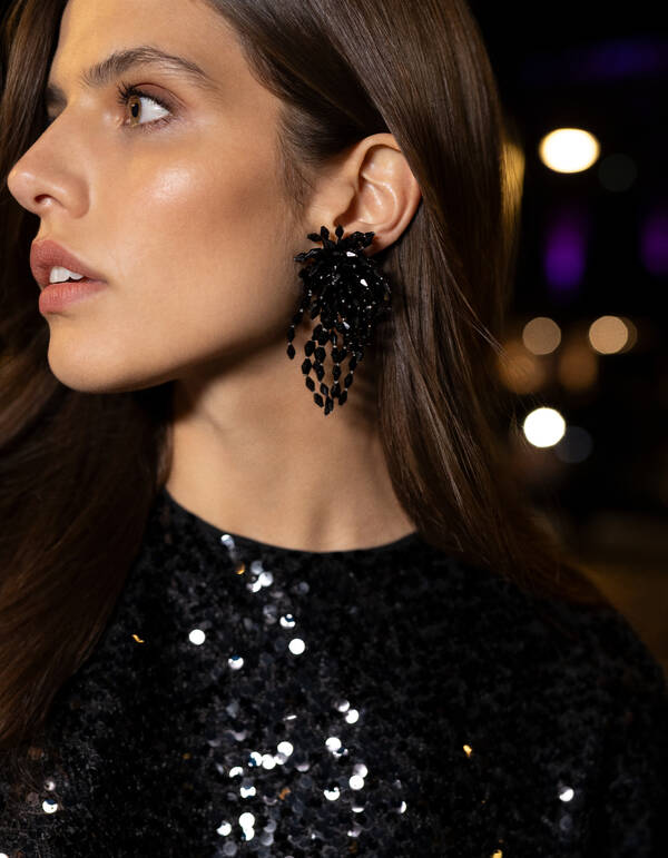 Beaded Waterval Oorbellen Zwart SHOEBY ACCESSOIRES