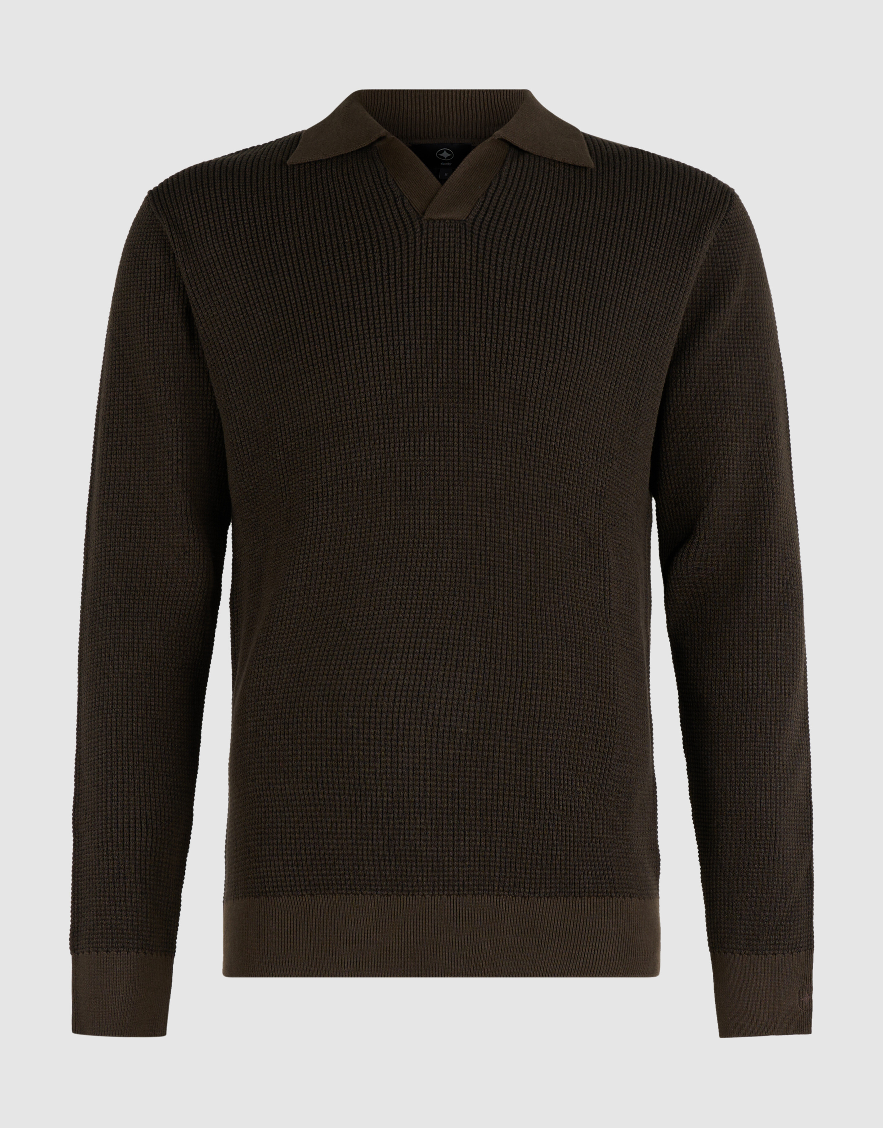 Gebreide Longsleeve Polo Trui Donkerbruin SHOEBY MEN
