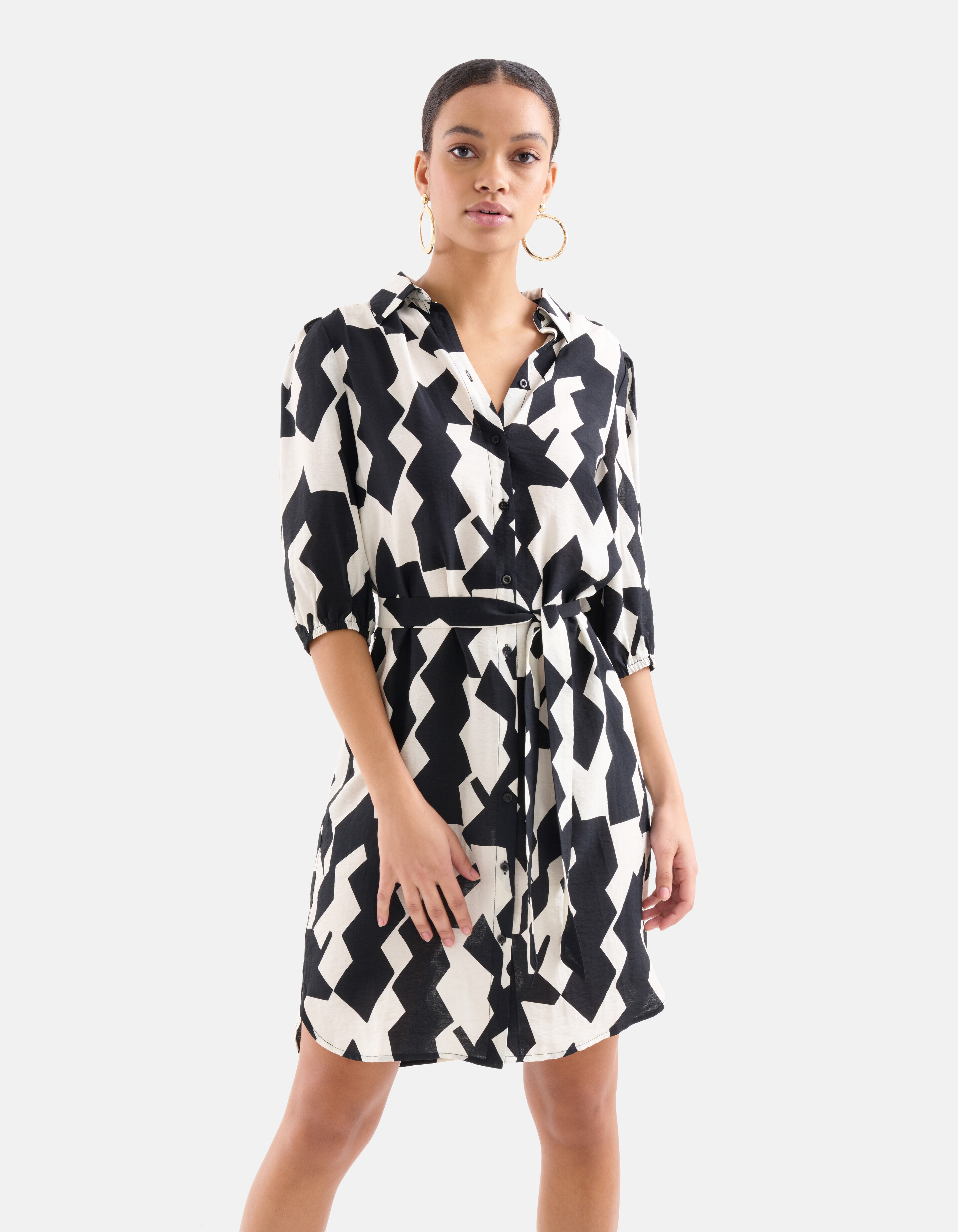 Grafische Overhemd Jurk Zwart/Wit SHOEBY WOMEN