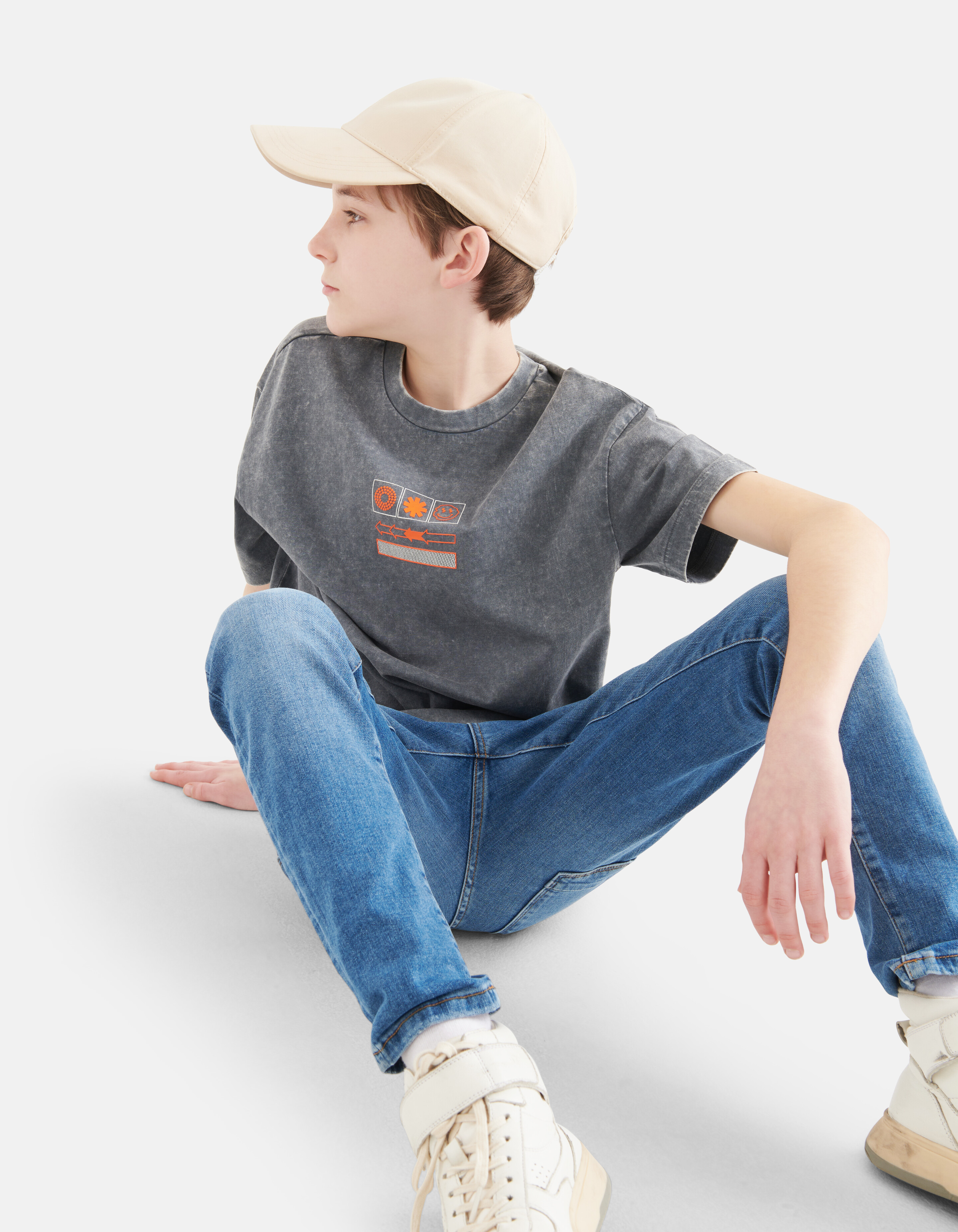 Washed T-shirt Lichtgrijs SHOEBY BOYS