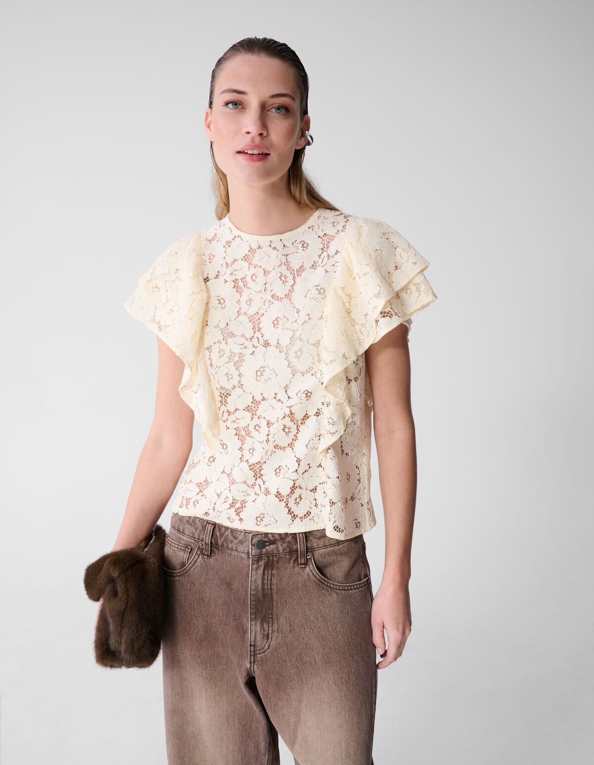 Kanten Ruffle Top Gebroken Wit SHOEBY WOMEN