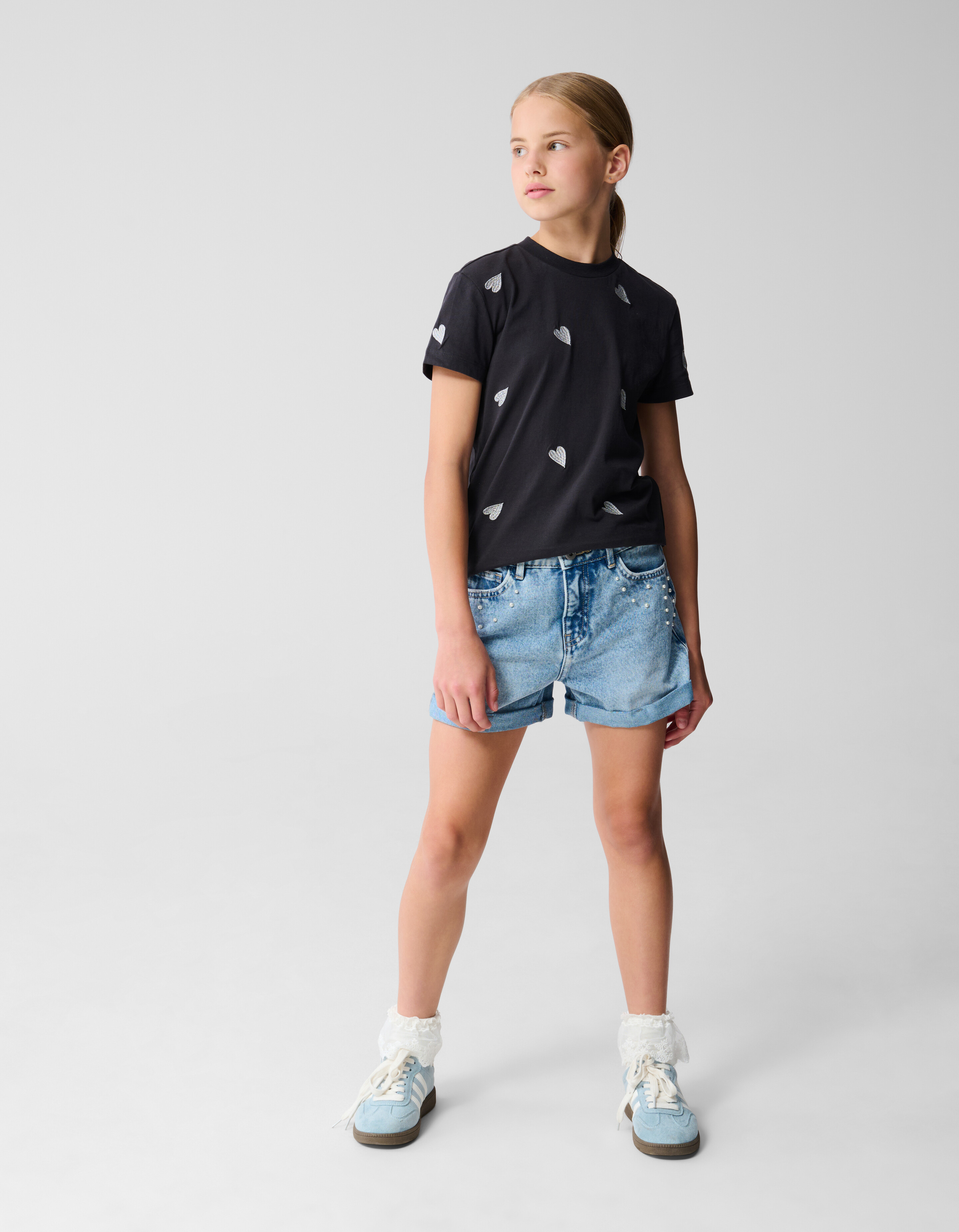 Embroidery Heart T-shirt Donkergrijs SHOEBY GIRLS