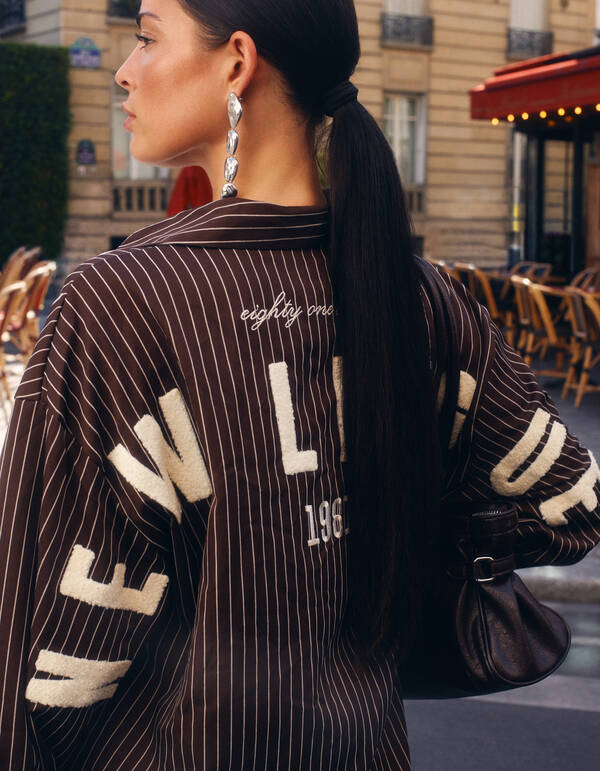 Pinstripe Oversized Fit Blouse Bruin SHOEBY WOMEN