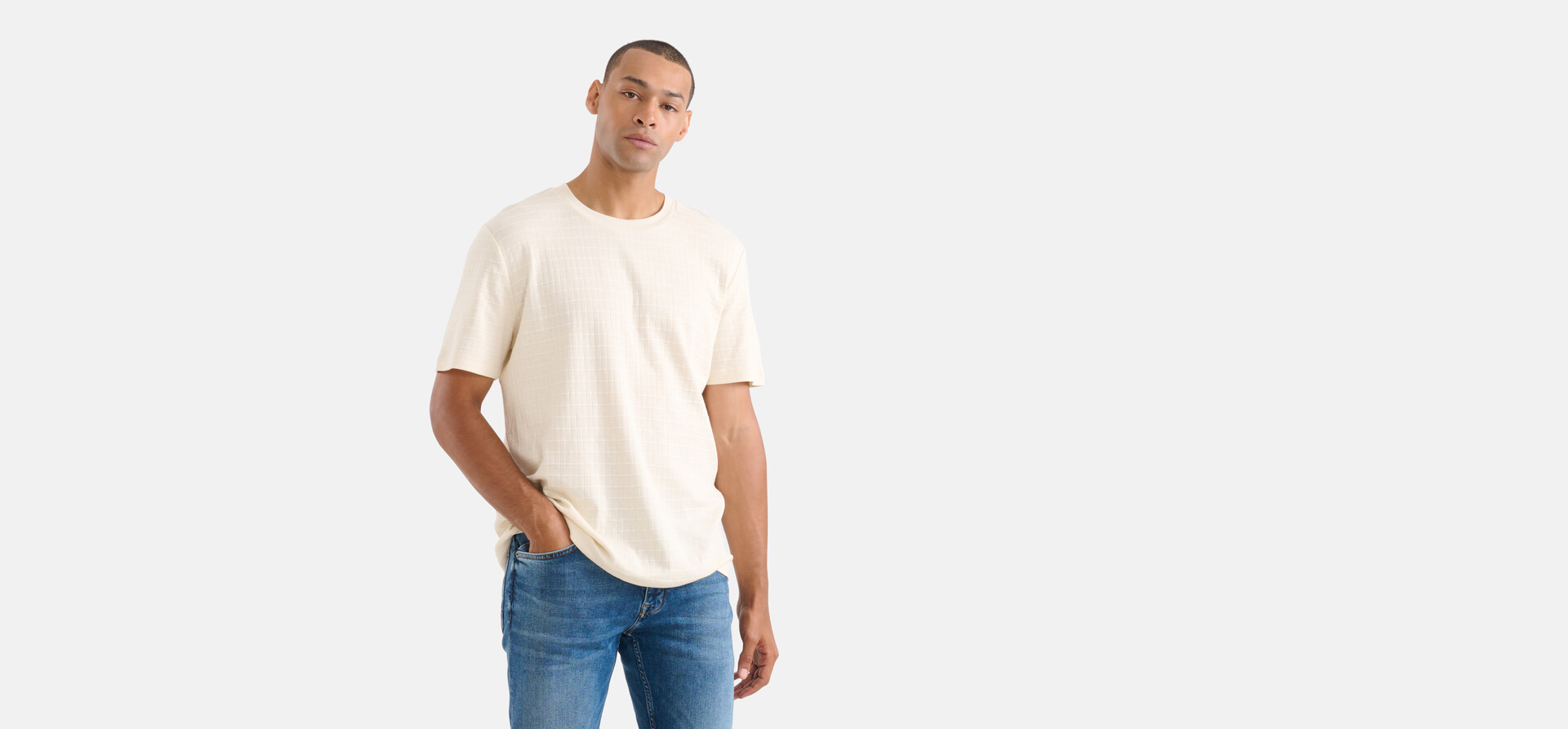 Structuur T-shirt Gebroken Wit SHOEBY MEN