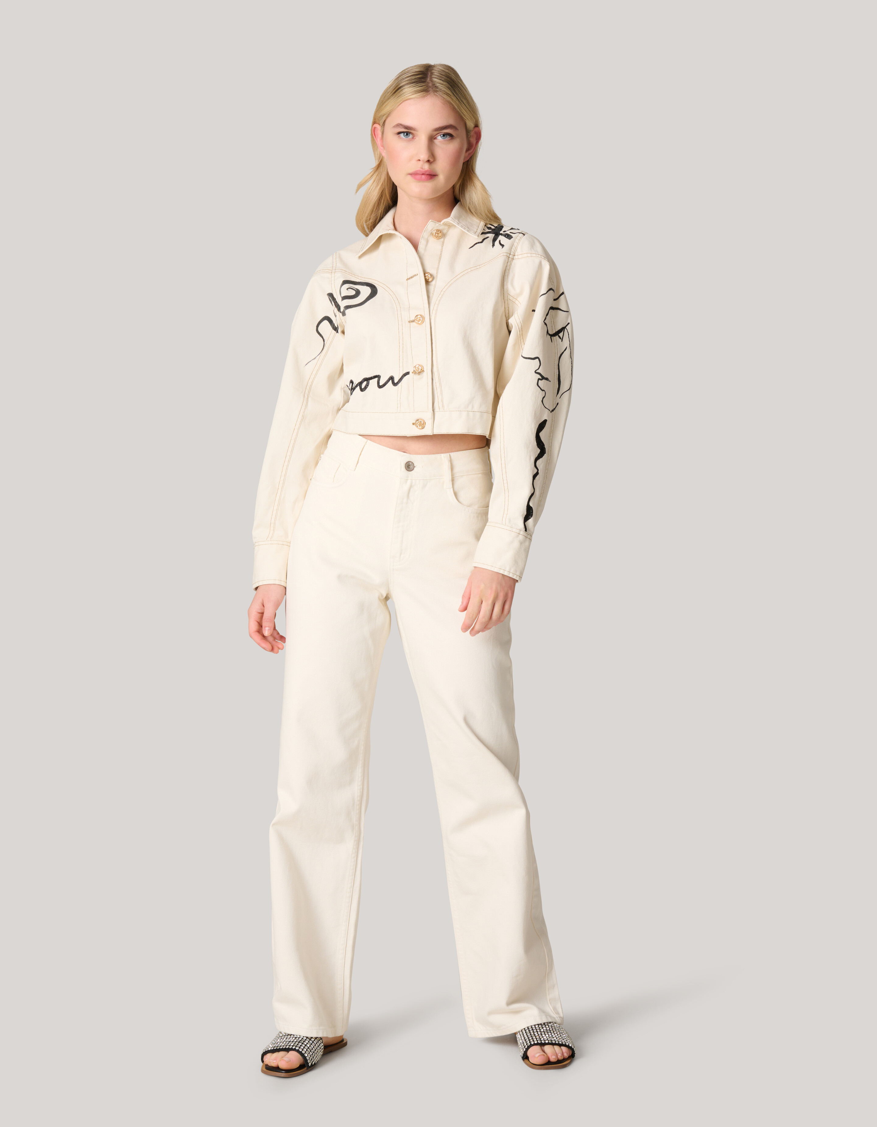Printed Denim Jack Gebroken Wit SHOEBY WOMEN