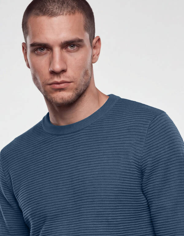 Rib Gebreide Trui Donkerblauw SHOEBY MEN