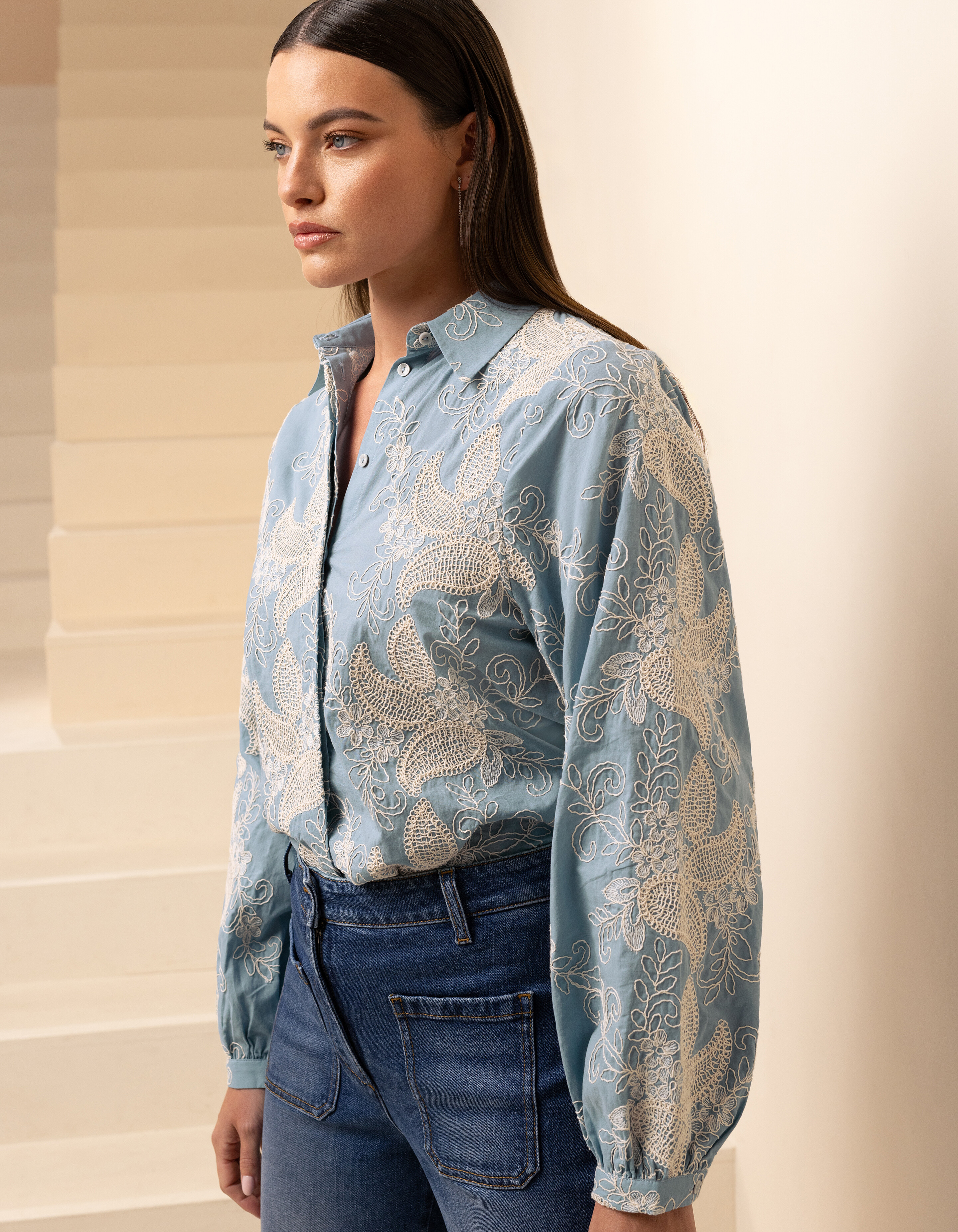 Embroidery Blouse Blauw By Mieke SHOEBY WOMEN