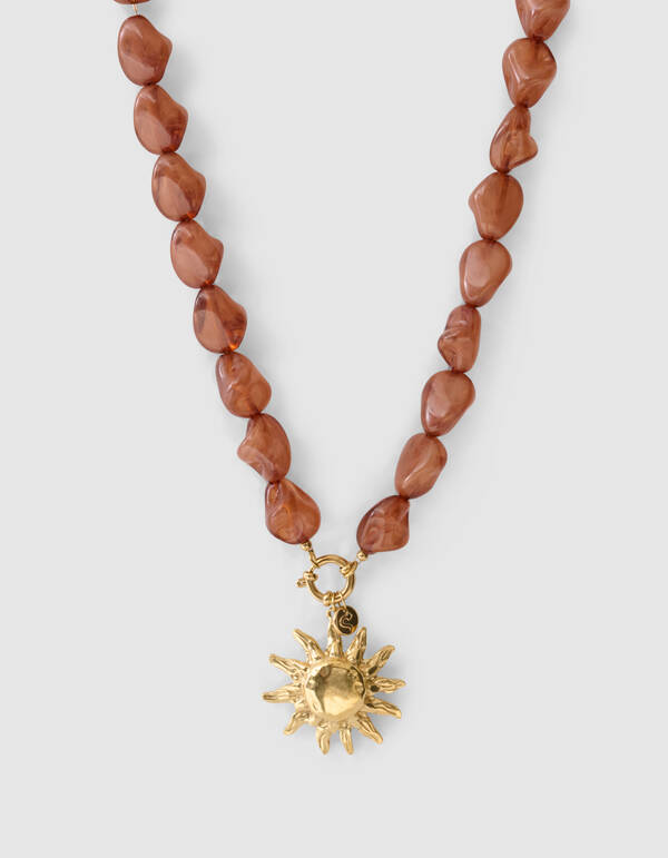 Big Beaded Sun Ketting Bruin SHOEBY ACCESSOIRES