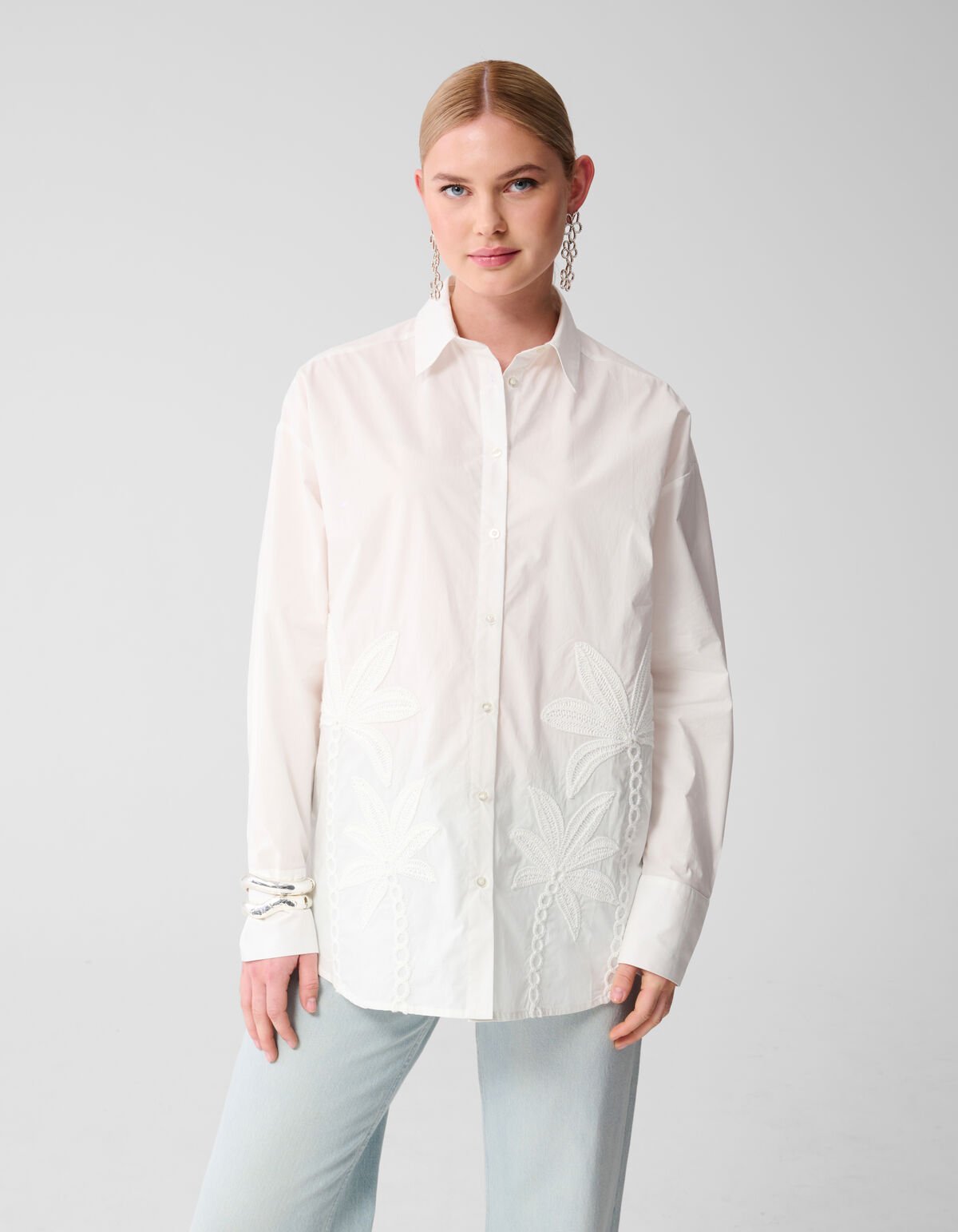 Palm Artwork Blouse Wit SHOEBY WOMEN