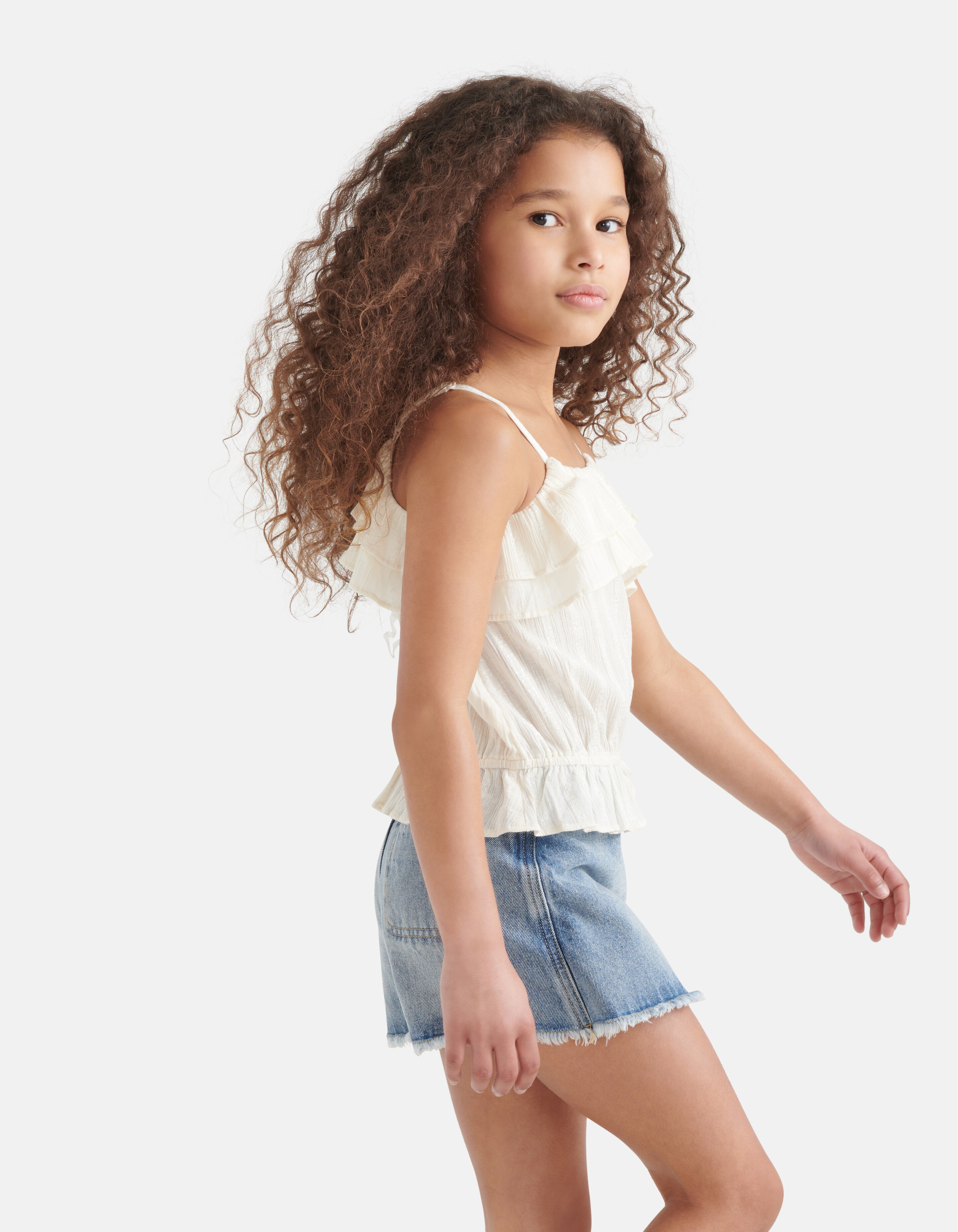 Ruffle Crop Top Beige SHOEBY GIRLS