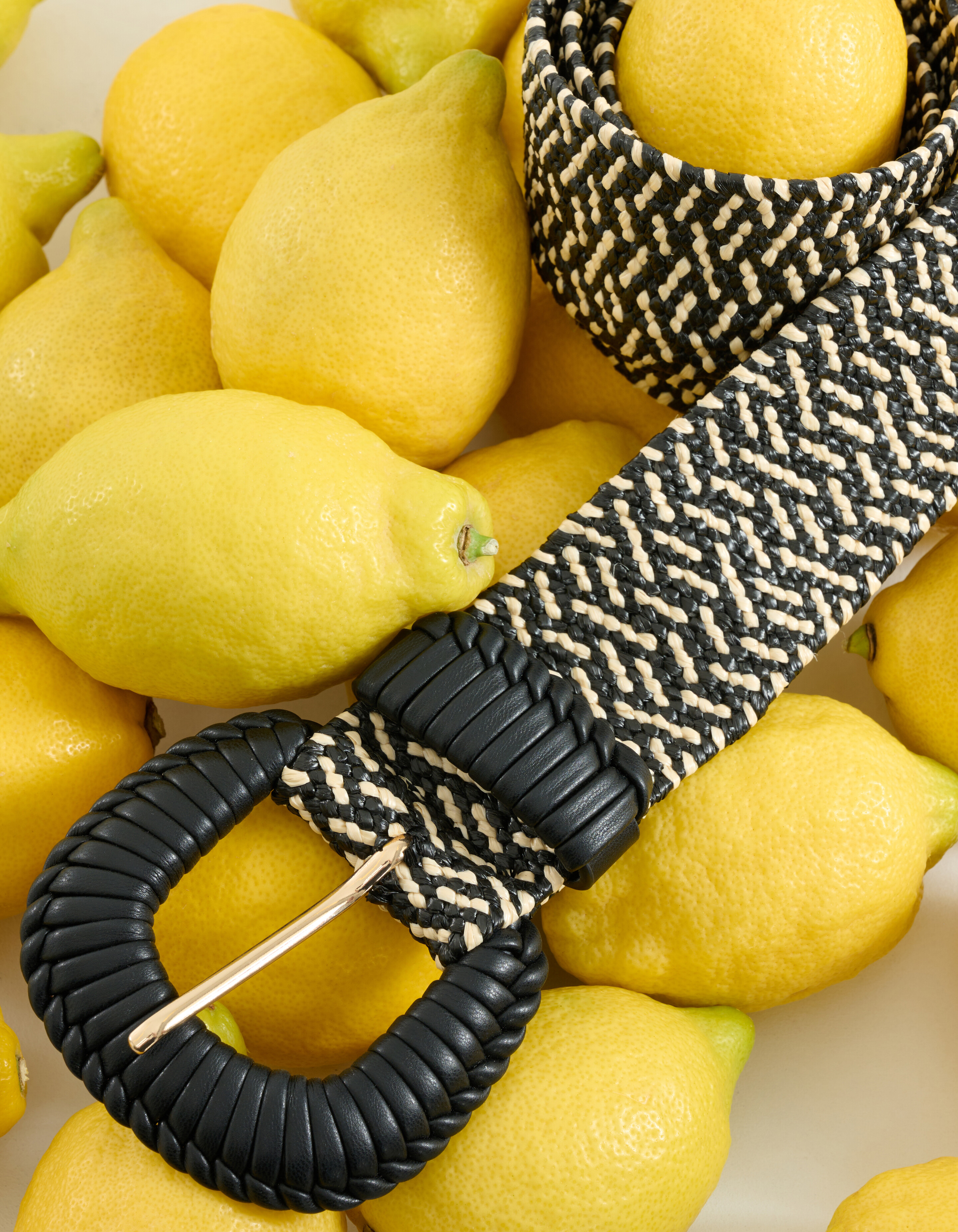 Brede Raffia Riem Zwart/Wit SHOEBY ACCESSOIRES