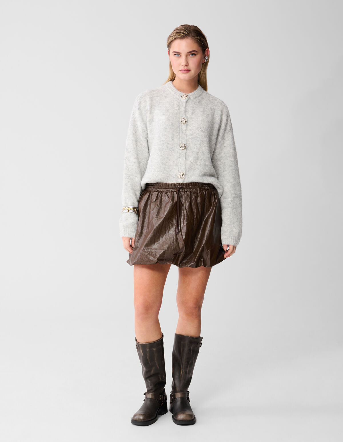 Vegan Leren Balloon Fit Mini Rok Bruin SHOEBY WOMEN