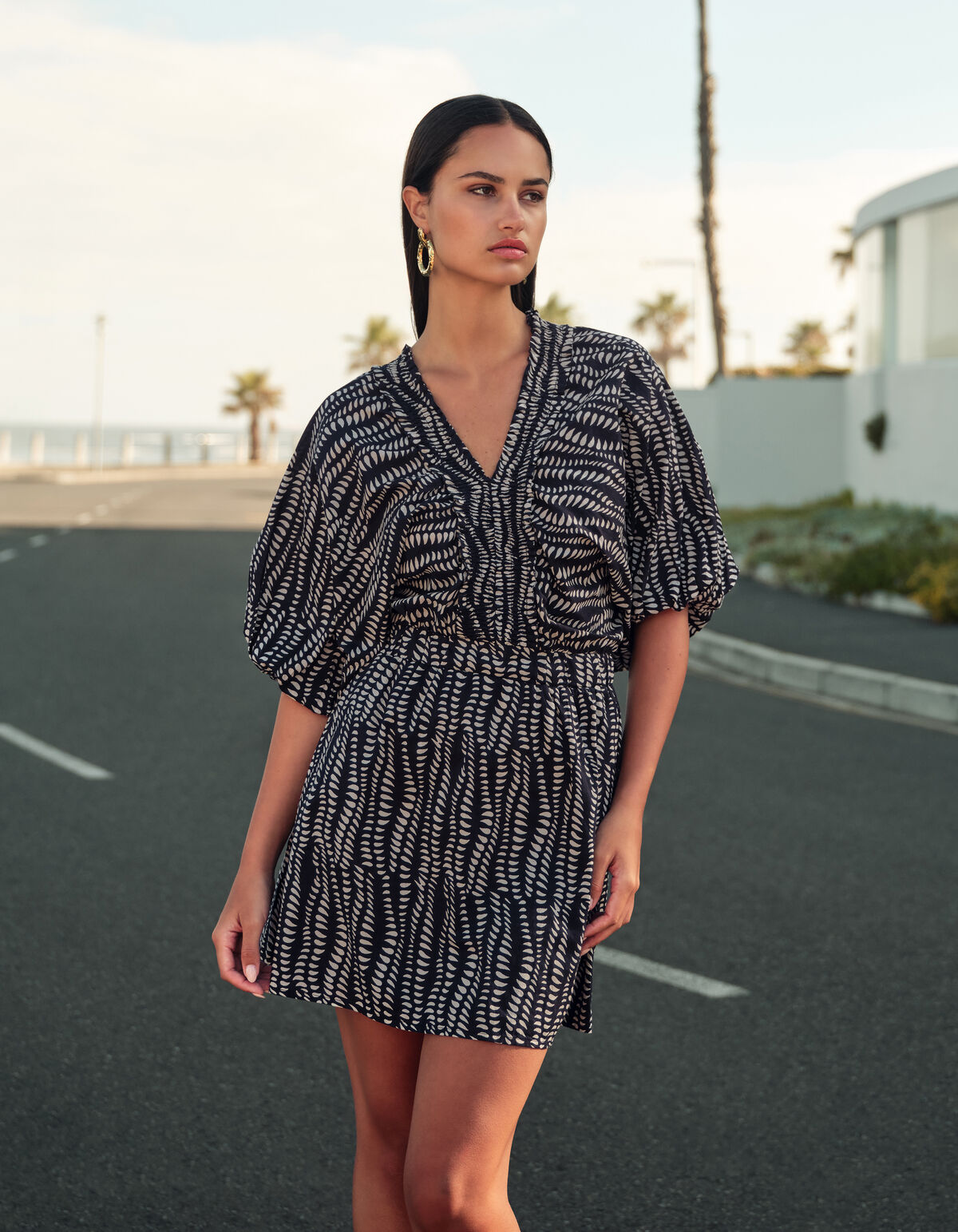 Printed Mini Jurk Zwart/Wit SHOEBY WOMEN