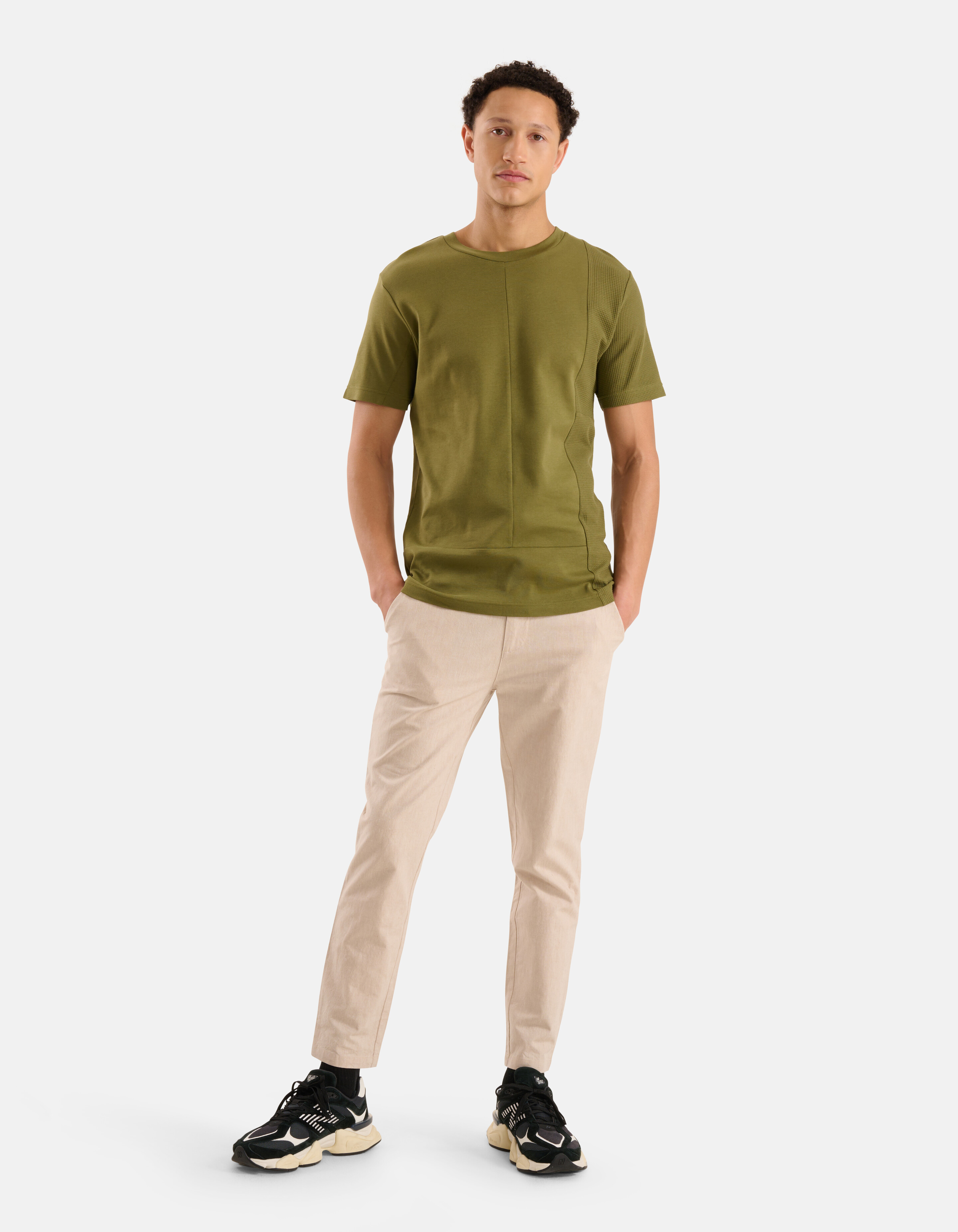 Structuur T-shirt Olijfgroen SHOEBY MEN