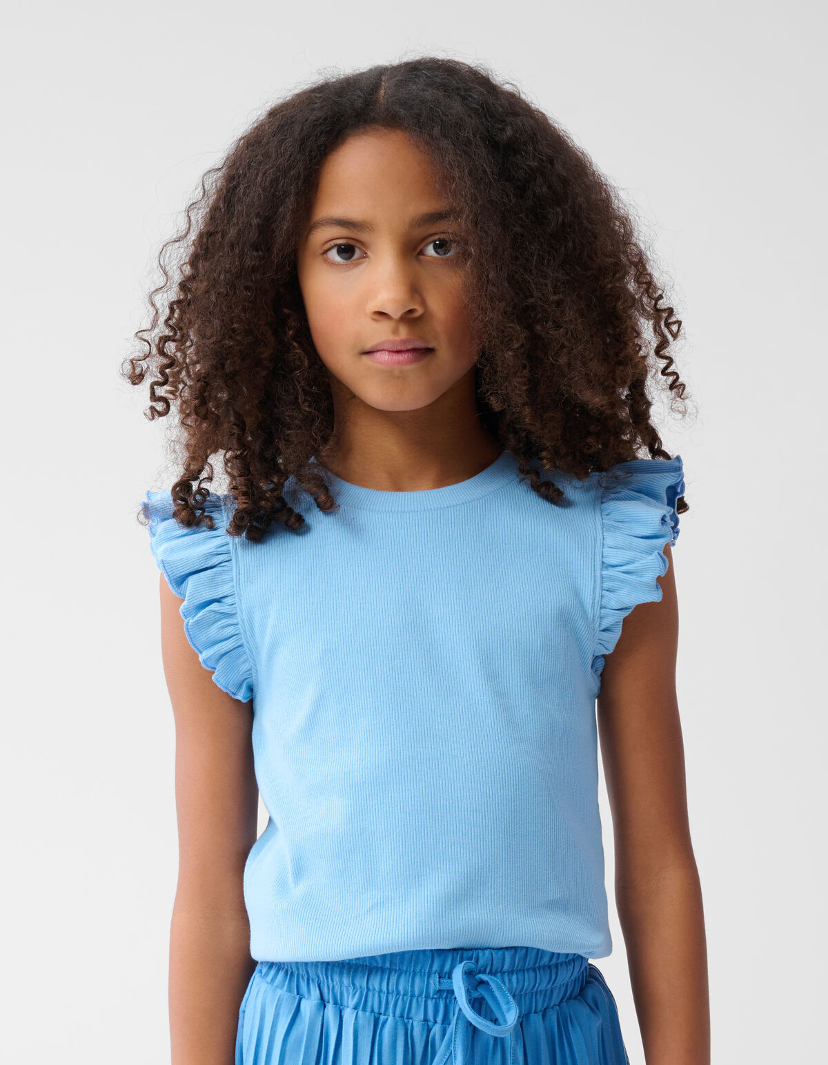Ruffle Rib Top Blauw SHOEBY GIRLS