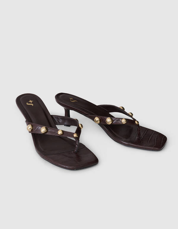 Studs Slipper Hakken Donkerbruin SHOEBY SHOES