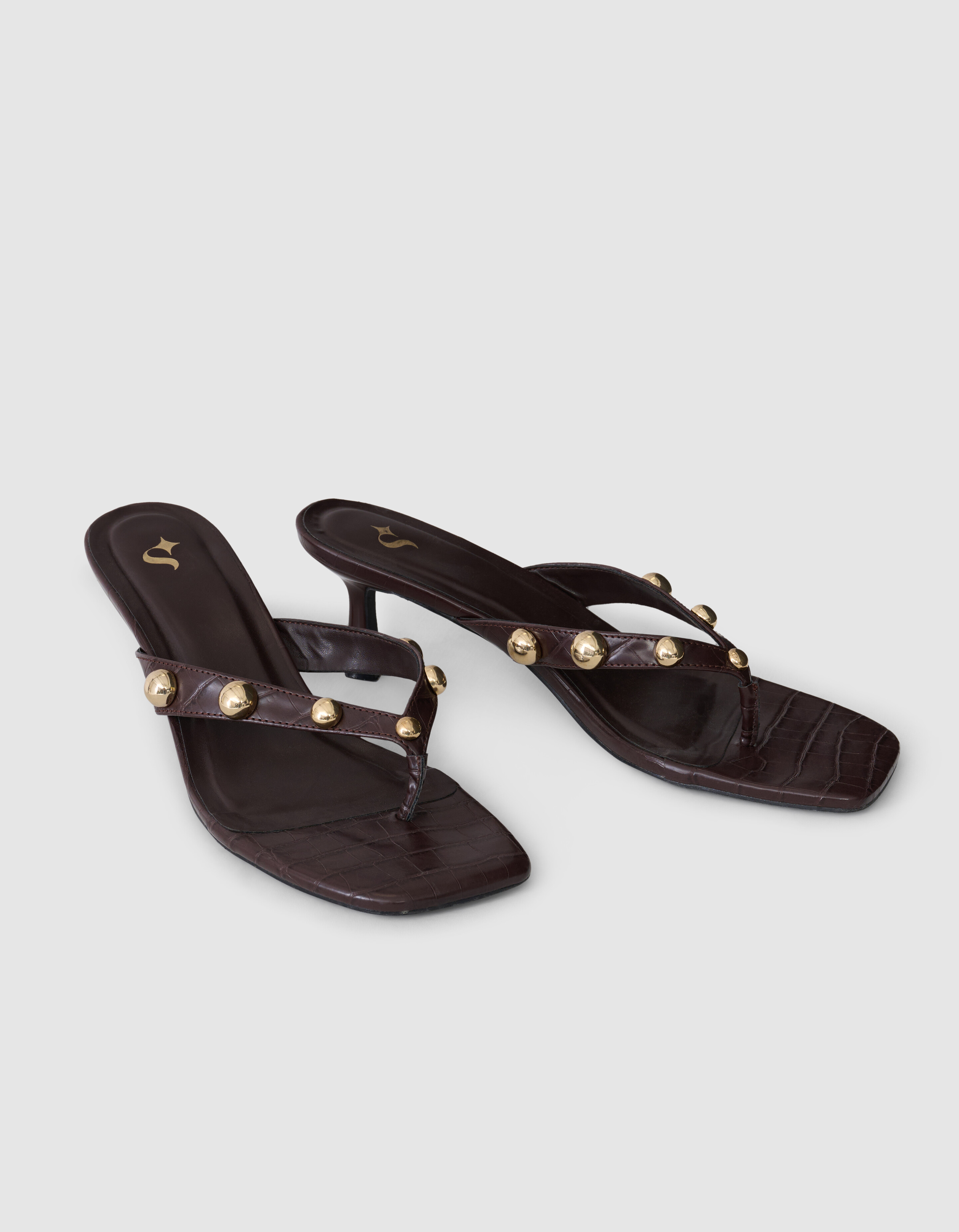 Studs Slipper Hakken Donkerbruin SHOEBY SHOES