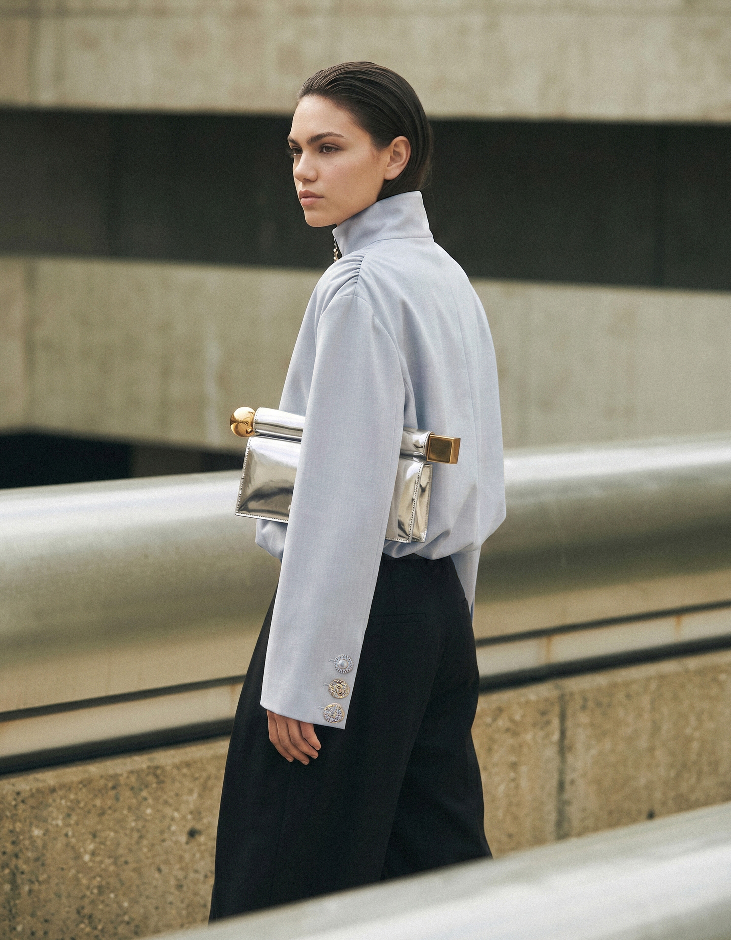 Fancy Button Blouse Lichtgrijs SHOEBY WOMEN