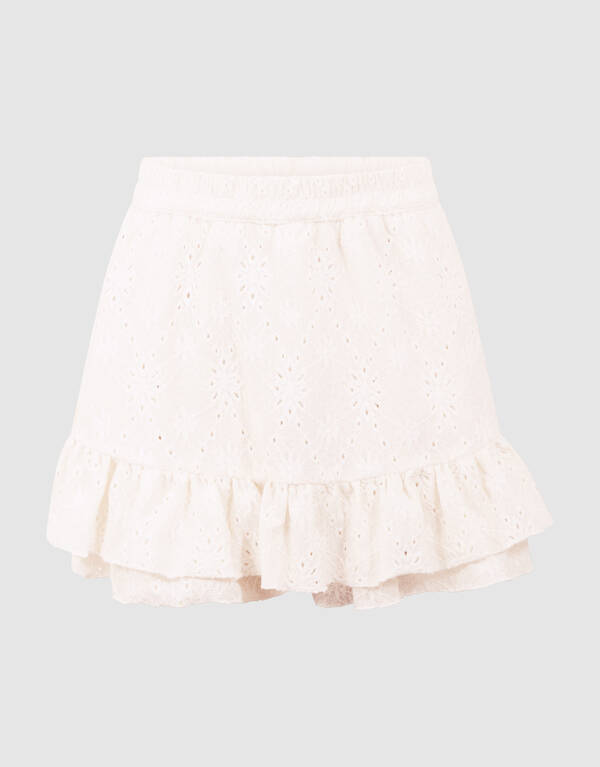 Embroidery Ruffle Skort Wit SHOEBY GIRLS