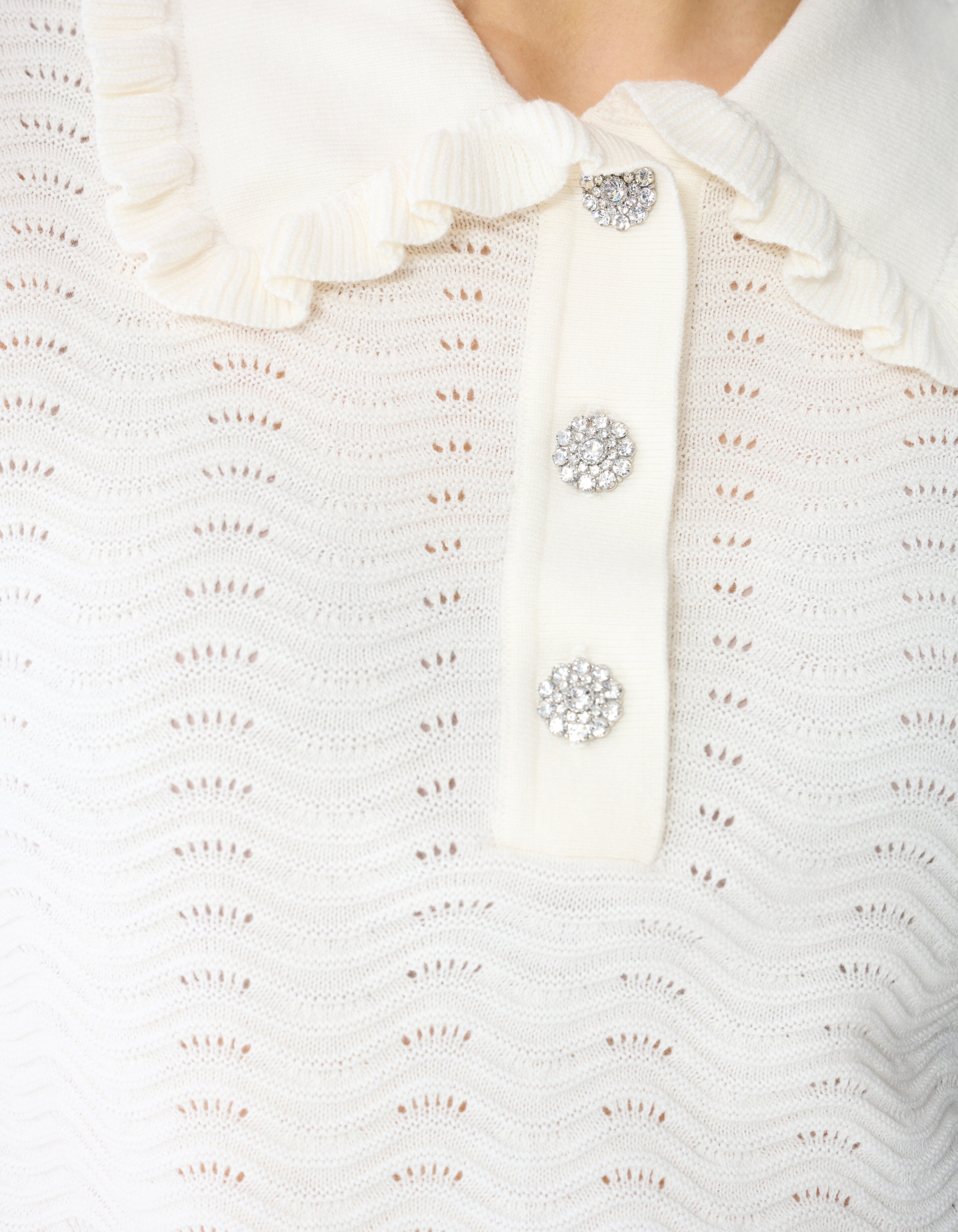 Gebreide Ruffle Polo Gebroken Wit SHOEBY WOMEN