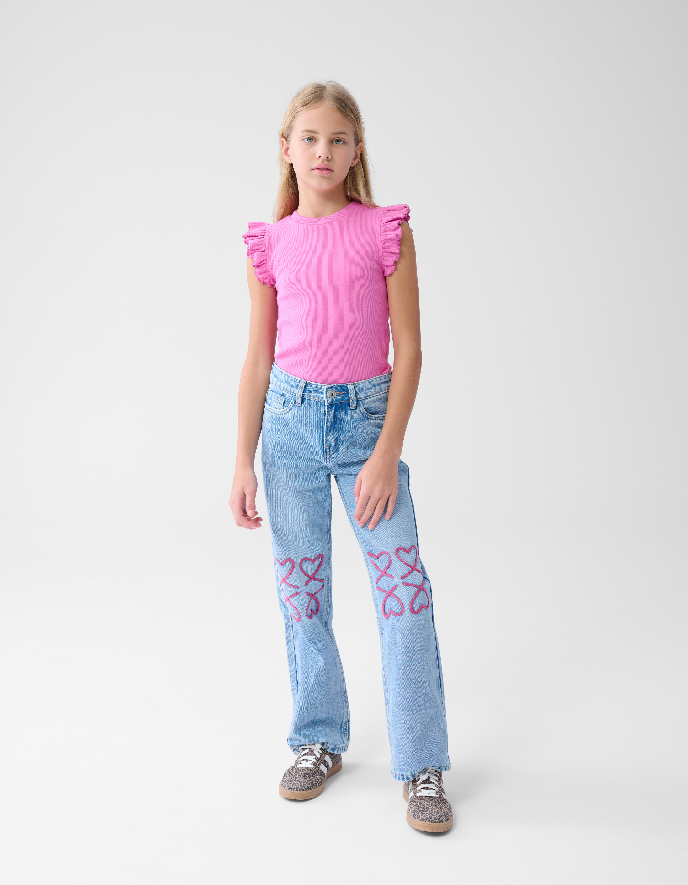 Ruffle Rib Top Roze SHOEBY GIRLS