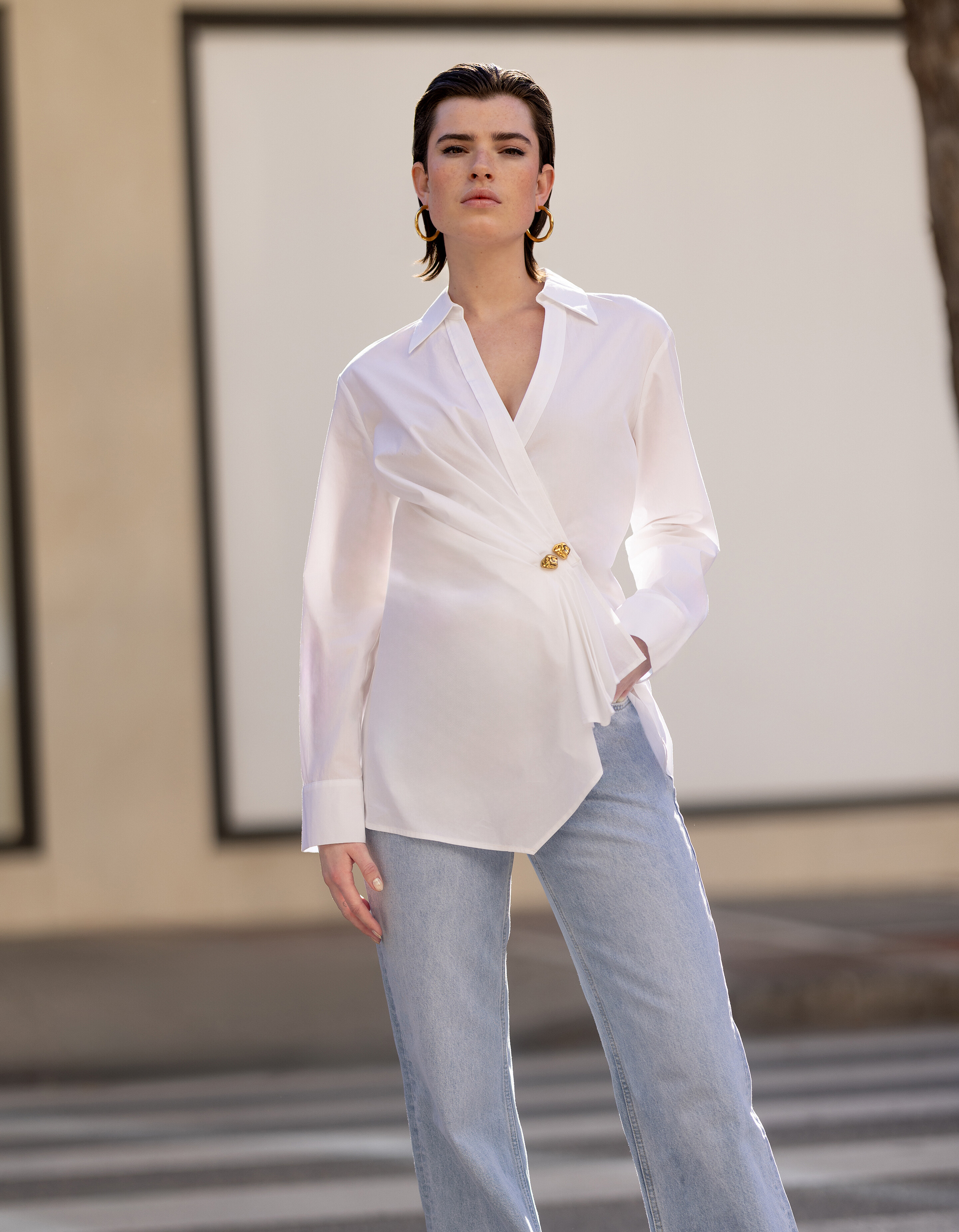 Poplin Overslag Blouse Wit SHOEBY WOMEN