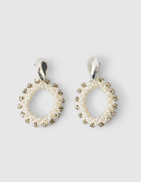 Beaded Oval Oorbellen Gebroken Wit SHOEBY ACCESSOIRES