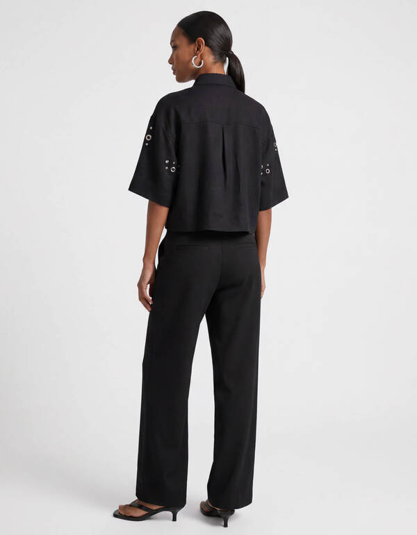 Linnen Eyelet Blouse Zwart SHOEBY WOMEN