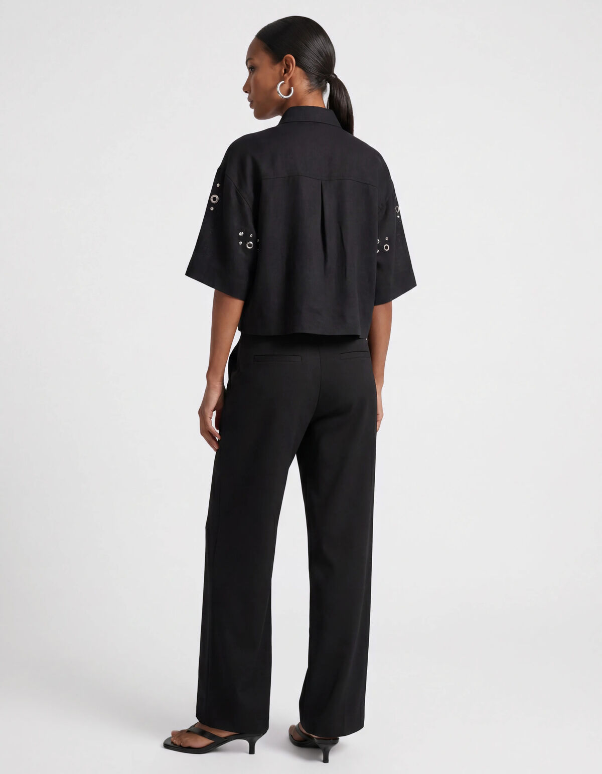 Linnen Eyelet Blouse Zwart SHOEBY WOMEN