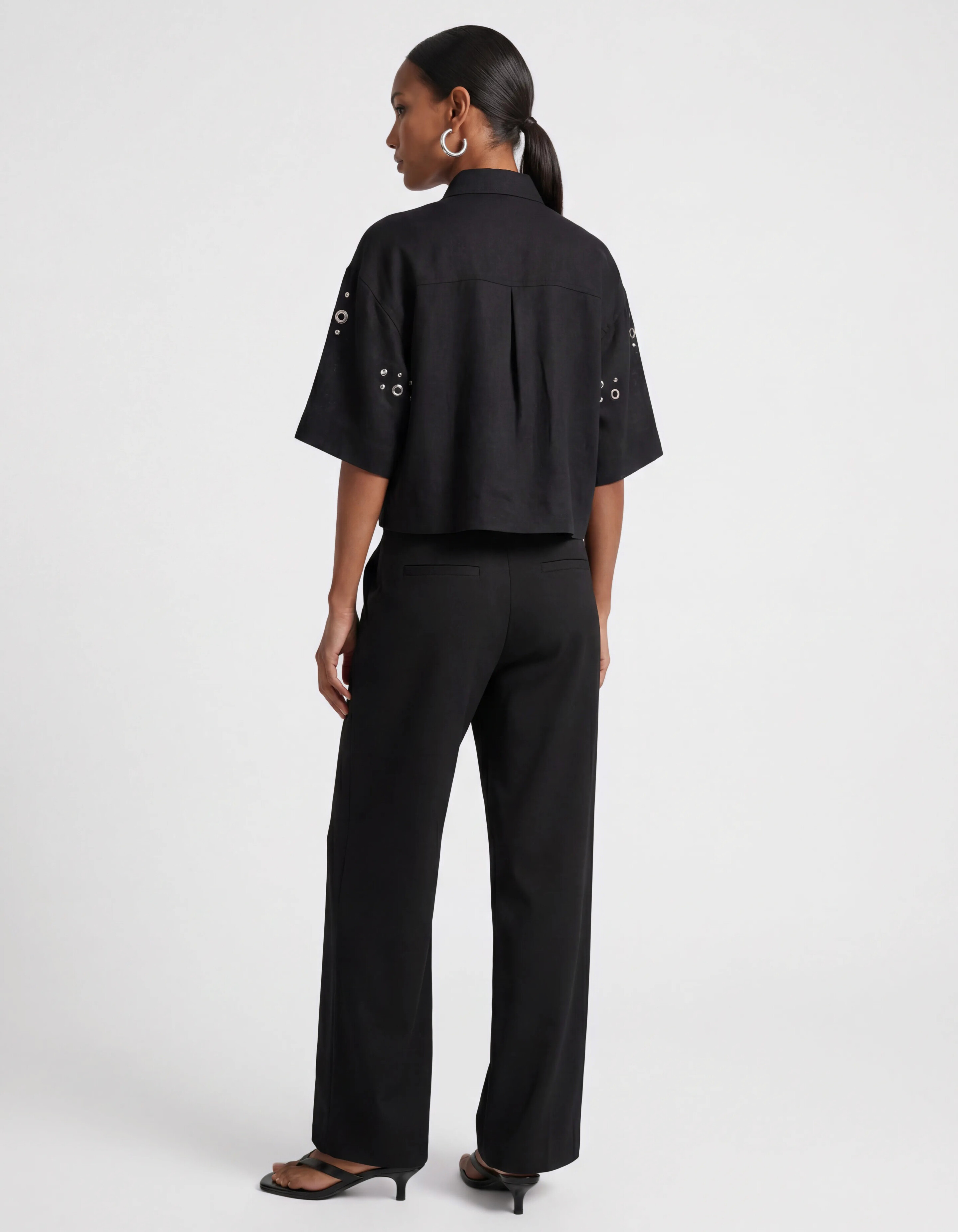 Linnen Eyelet Blouse Zwart SHOEBY WOMEN