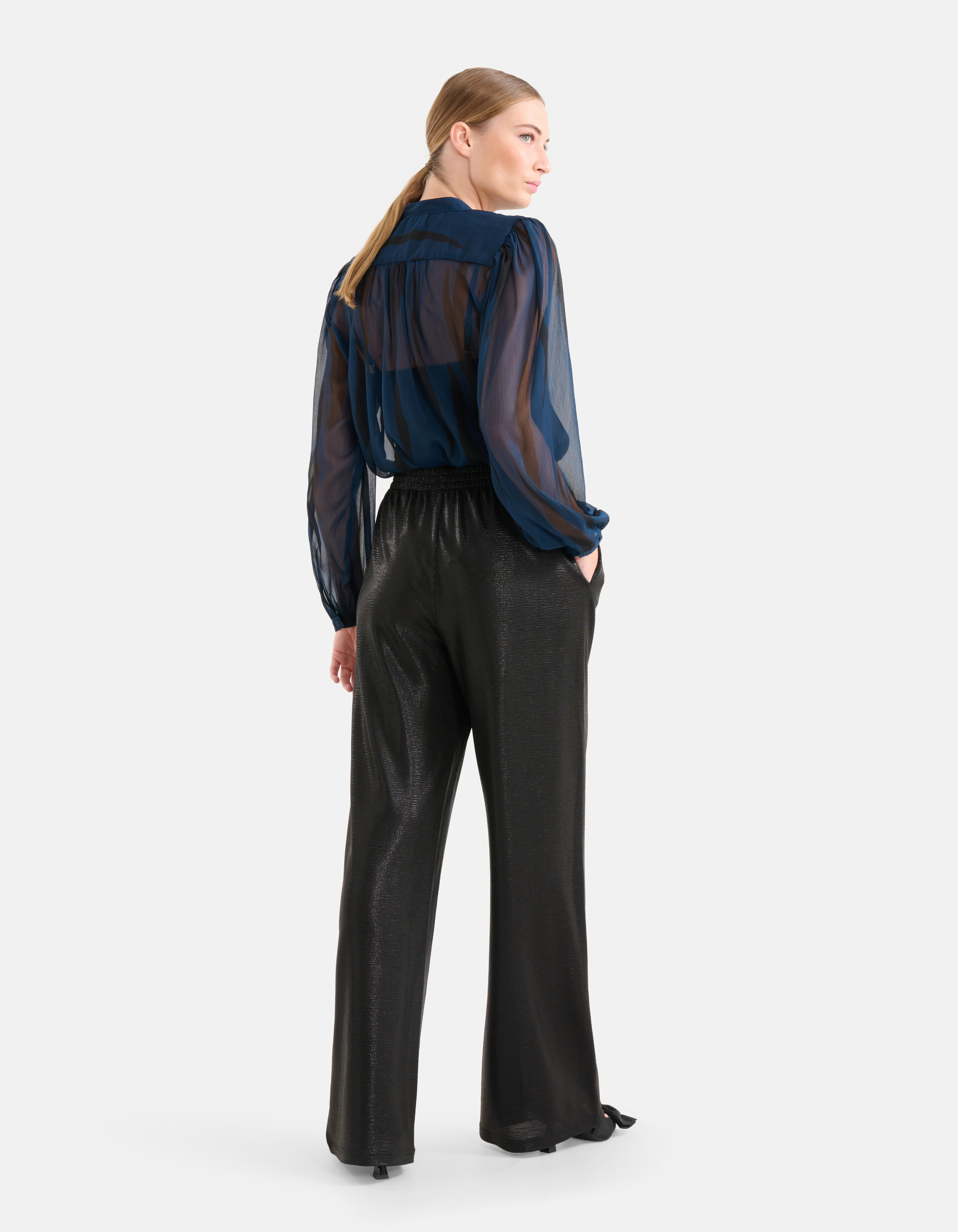 Two Tone Print Blouse Donkerblauw SHOEBY WOMEN
