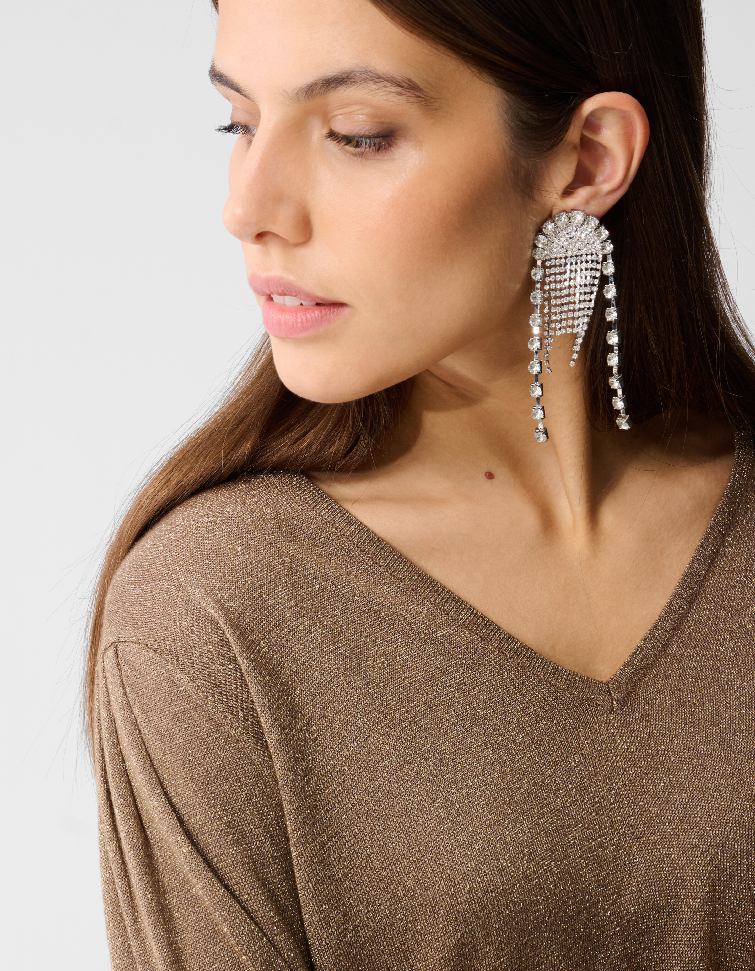 Glitter V-hals Trui Bruin SHOEBY WOMEN