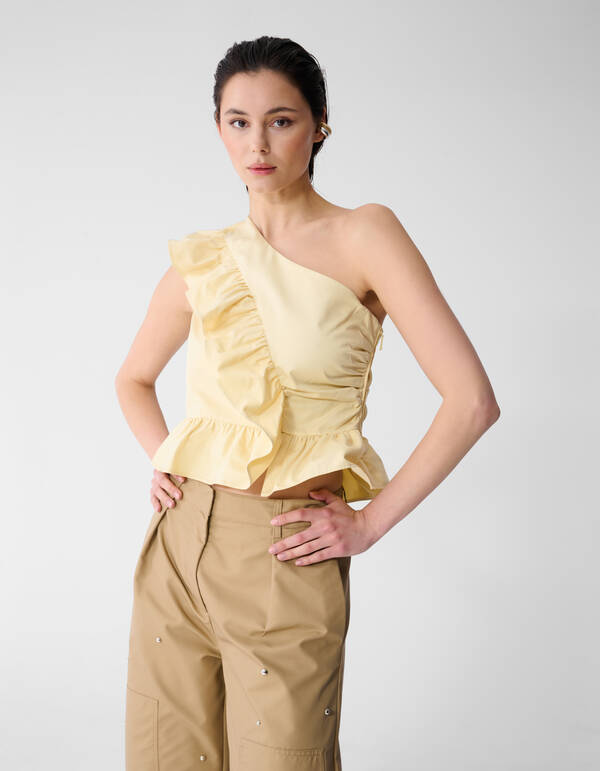 One Shoulder Ruffle Top Lichtgeel SHOEBY WOMEN