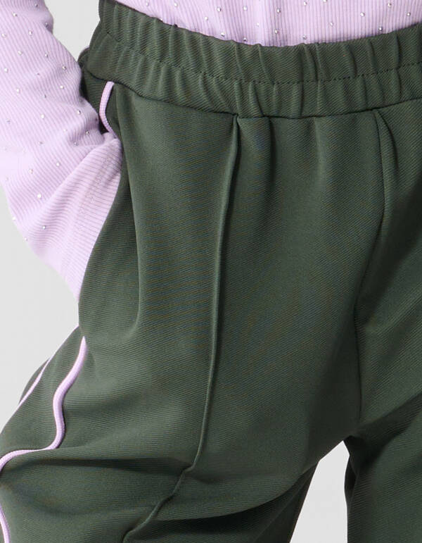 Piping Wide Leg Fit Broek Donkergroen SHOEBY GIRLS