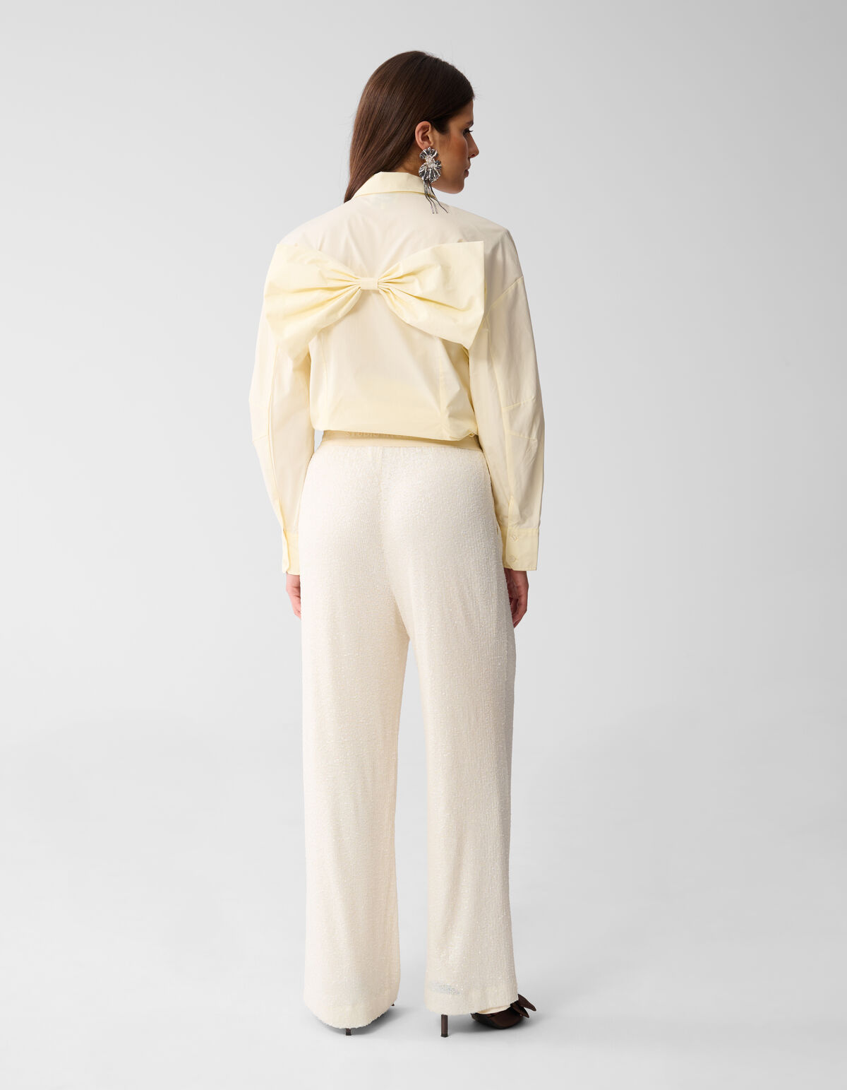 Sequin Wide Leg Broek Gebroken Wit SHOEBY WOMEN