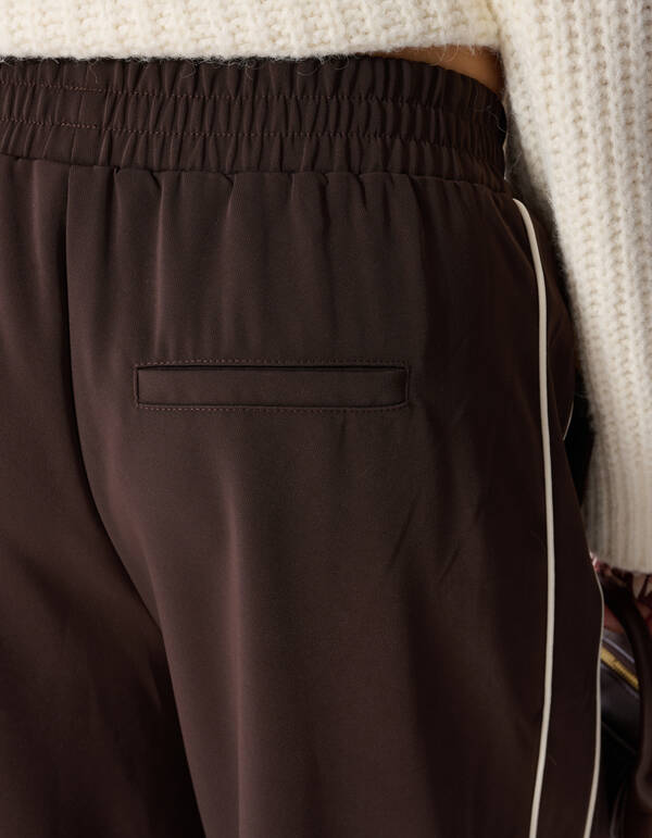 Sporty Piping Wide Leg Fit Broek Donkerbruin SHOEBY WOMEN