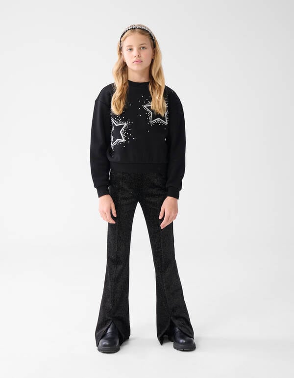 Glitter Split Flared Legging Zwart SHOEBY GIRLS