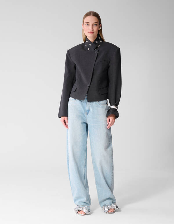 Cropped Eyelet Blazer Donkergrijs SHOEBY WOMEN