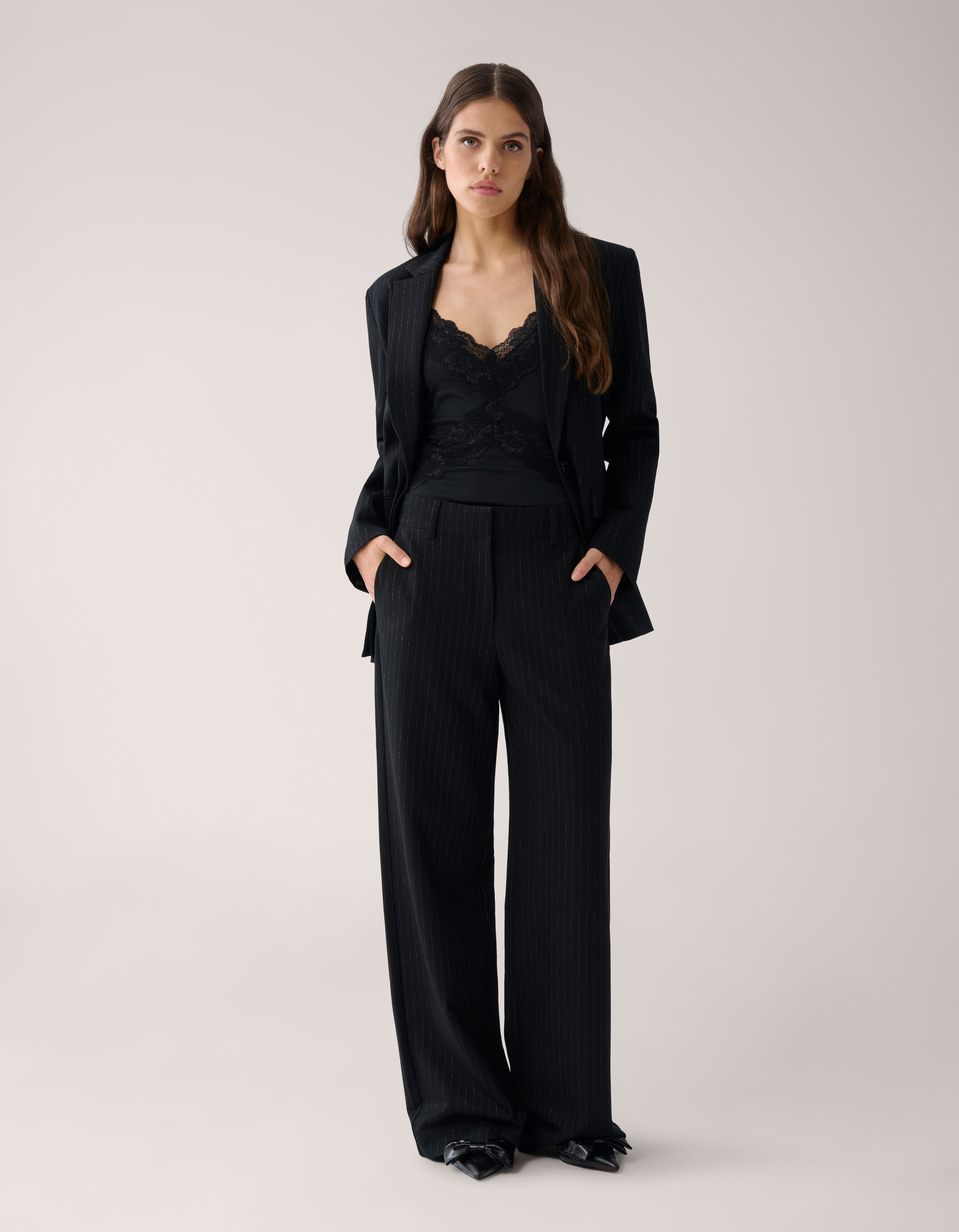 Lurex Pinstripe Wide Leg Pantalon Zwart By Mieke SHOEBY WOMEN