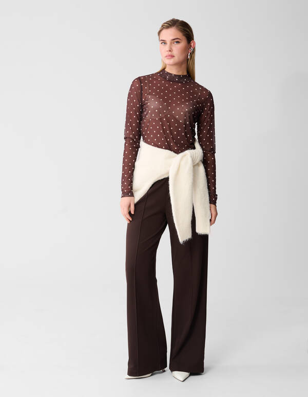 Mesh Stip Top Donkerbruin SHOEBY WOMEN